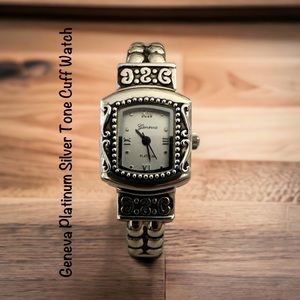 Geneva Platinum SilverTone Cuff Watch with Cable Swirls Needs Battery